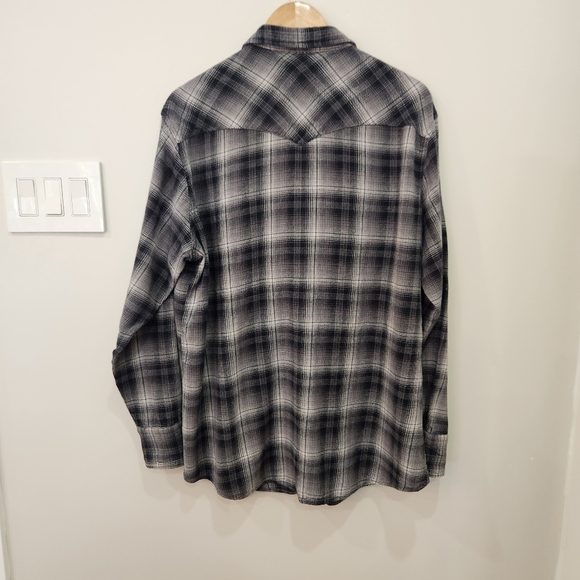 VTG Wrangler Wrancher Mens 2XT Tall Gray Pearl Snap Shirt Flannel Plaid Western - Picture 3 of 11